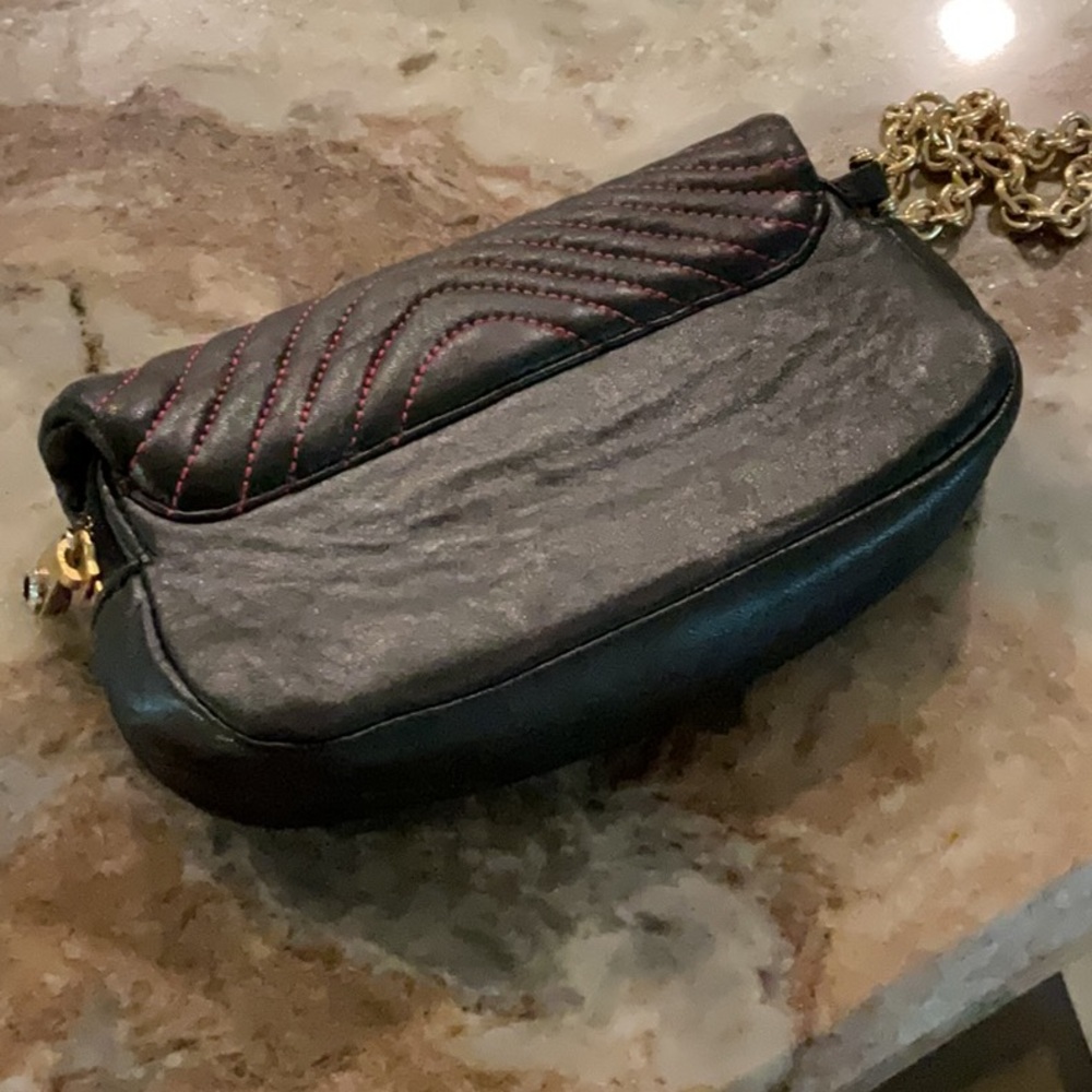 Henri Bendel black with pink stitching wristlet, gold hardware - Picture 5 of 8